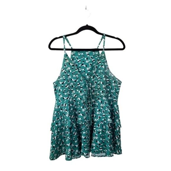 SHEIN 1XL Green Dalmatian Print Spaghetti Strap Blouse NWOT  4 0125 - Picture 1 of 4